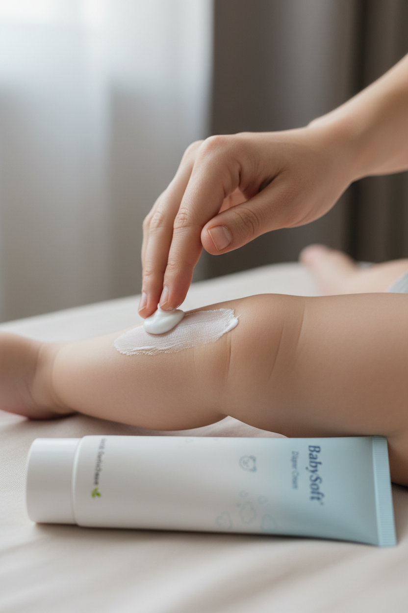 Crema BabySoft applicata sulla gamba del bambino